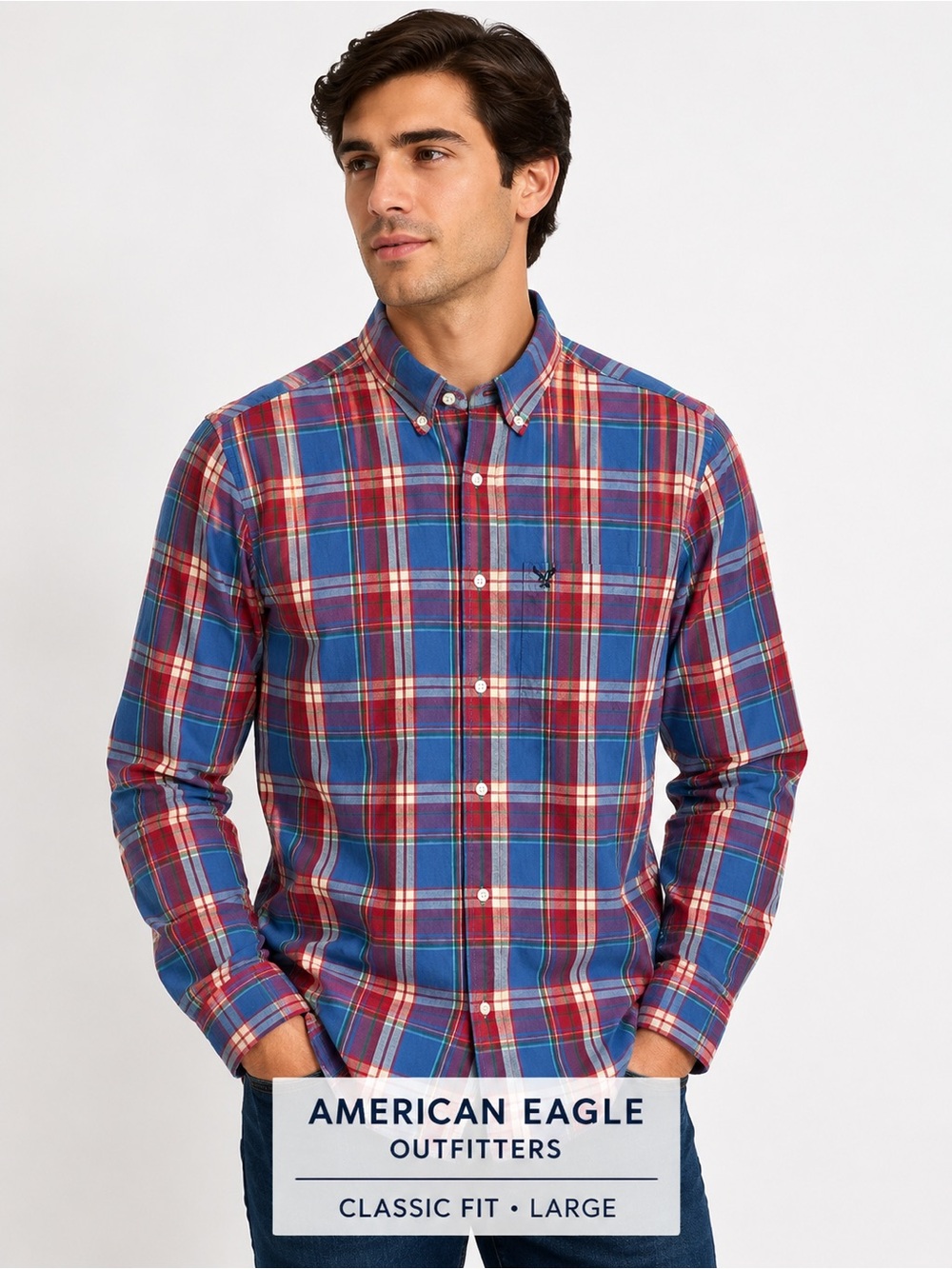 American Eagle Outfitters Classic Fit Plaid Button-Down Shirt Men’s cotton/L